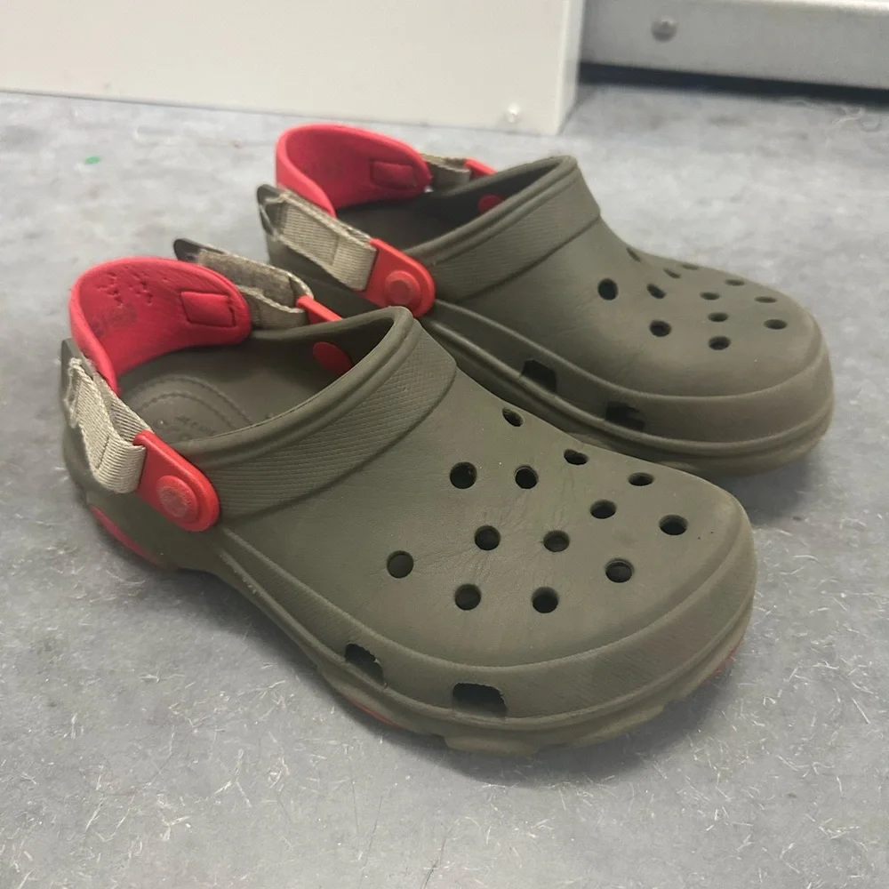 Kids Olive Green and Red Slip-On Clog